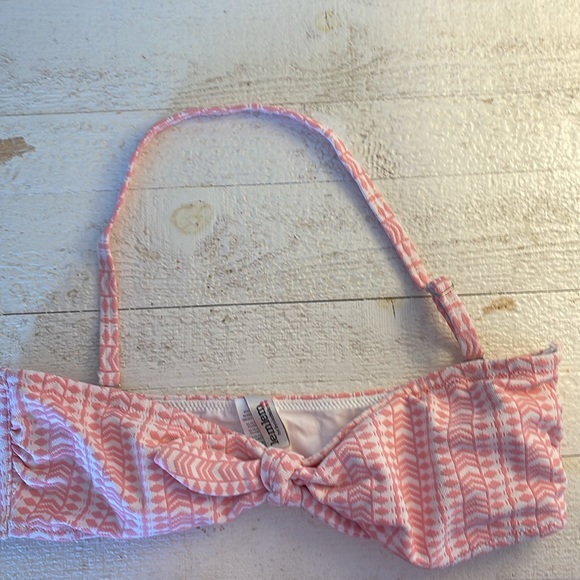 Lemlem Lola Jacquard Bandeau‎ Center Tie Removable Strap LightPink White Large